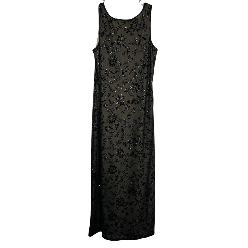 AGB Dress Byer California Black Floral Sheer Glitter Maxi Gown Size 8